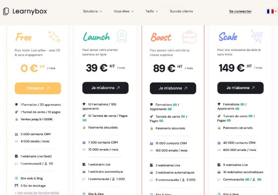 Miniature de la page tarifs de LearnyBox relevée le 5 juillet 2026